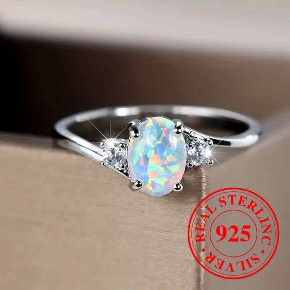 Beautiful Natural Opal in Silver with CZ Accent Stones - Picture 3 of 7
